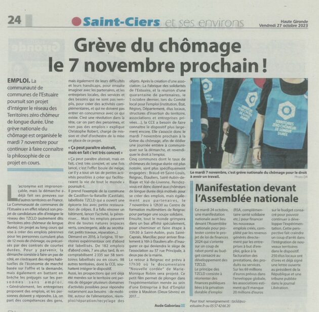 HAUTE GIRONDE_27102023_Grève du chômage le 7 novembre prochain